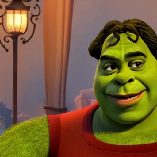 Prompt: jerry seinfeld as shrek movie still