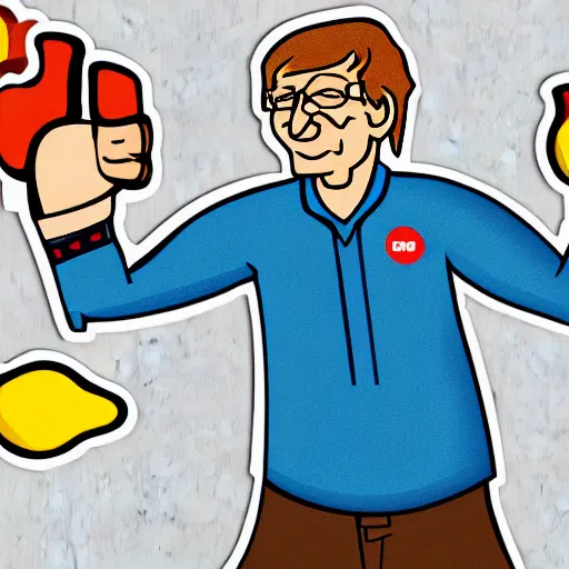 Image similar to sticker illustration of angry bill gates pulling middle finger