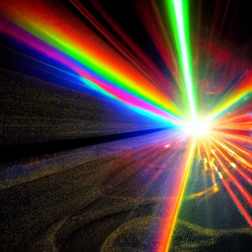 Image similar to 4 k photo of a laser shining through a prism of hell