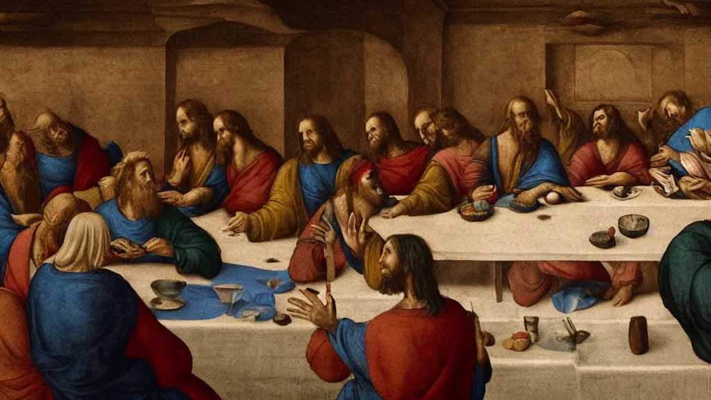 Image similar to Boris!!! Johnson!!! in the ((last supper)) by Leonardo, there is a party in the background and face masks on the table