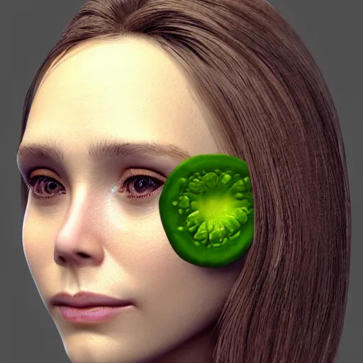 Image similar to elizabeth olsen face on an avocado, trending on zbrush, cgsociety contest winner, polycount, 4 k, intricate, detailed