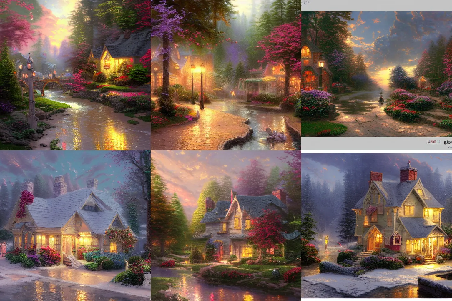 Prompt: concept art by thomas kinkade, highly detailed, ultra detailed, ultra realistic, trending on artstation