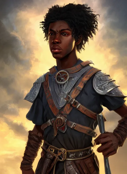 Image similar to An epic fantasy comic book style portrait painting of a young dark skinned long haired boy peasant with intelligent eyes in the style of the wheel of time, unreal 5, DAZ, hyperrealistic, octane render, cosplay, RPG portrait, dynamic lighting