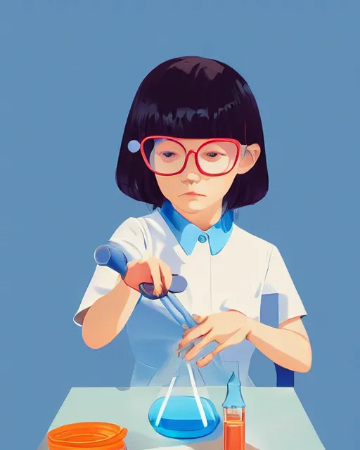 Image similar to a little girl is doing a science experiment. clean cel shaded vector art. minimalist illustration art by lois van baarle, artgerm, helen huang, by makoto shinkai and ilya kuvshinov, rossdraws