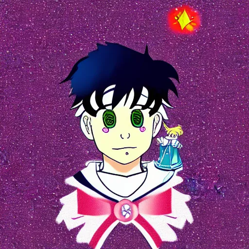 Image similar to boris johnson wearing a sailor moon costume in the style of sailor moon the anime, digital art, colourful, sparkly