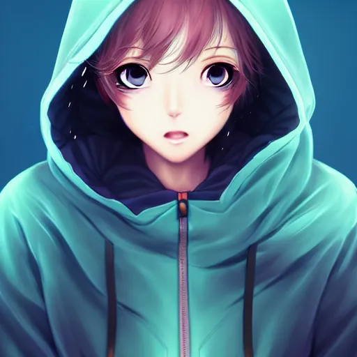 Prompt: advanced anime character art render, beautiful anime girl wearing a whale skin hoodie outfit ,blue watery eyes, close up , Rossdraws, WLOP , Sakimimichan