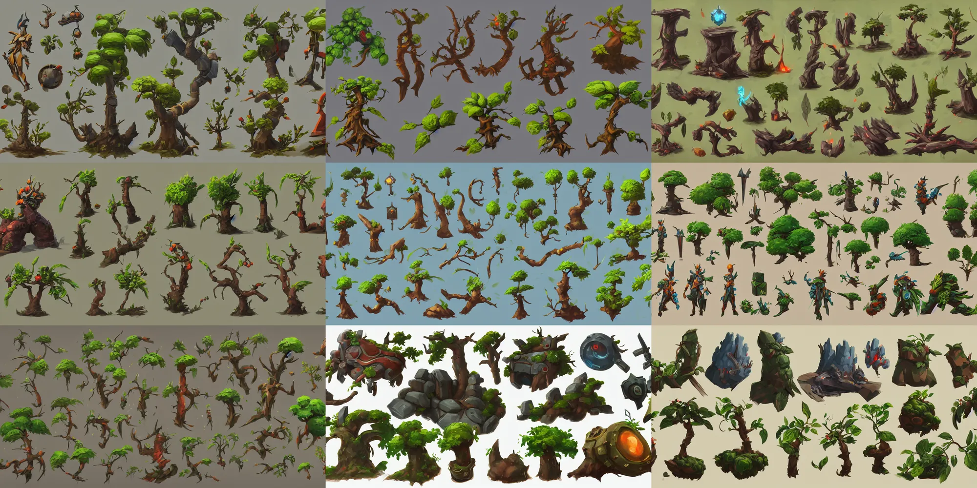 Prompt: game asset of plant and tree, in gouache detailed paintings, props, stylized, arcane, overwatch