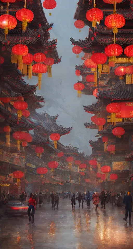 Image similar to epic scenery of a shopping street in the Chinese imperial city, intricate, elegant, volumetric lighting, digital painting, highly detailed, artstation, sharp focus, illustration, concept art, ruan jia, steve mccurry