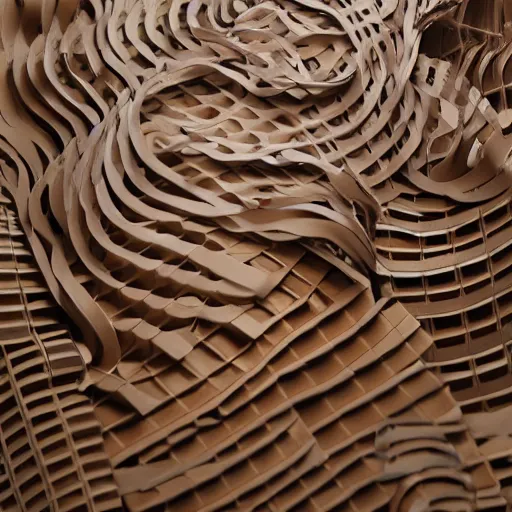 Image similar to tentacles made of brown corrugated cardboard, cut out of cardboard, realistic photography, fantasy