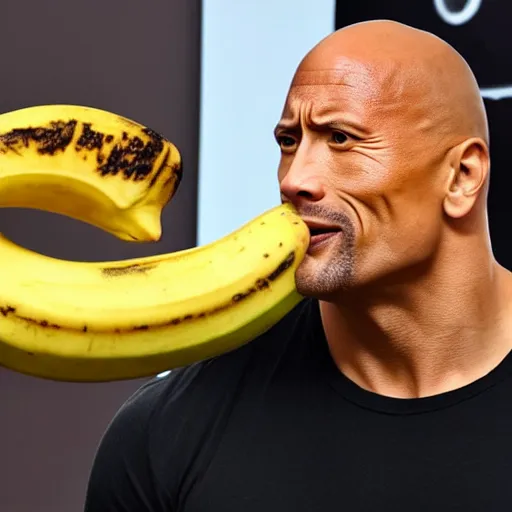 Image similar to dwayne johnson eating banana close-up