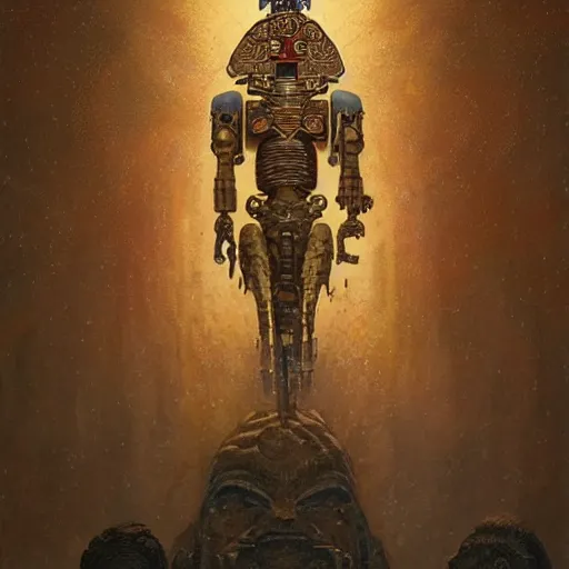 Prompt: an ancient Aztec god!!! summoning the serpent god!! robot!, part by Norman Rockwell, part by Greg Rutkowski , part by Mattias Adolfsson, volumetric lighting!!, oil on canvas