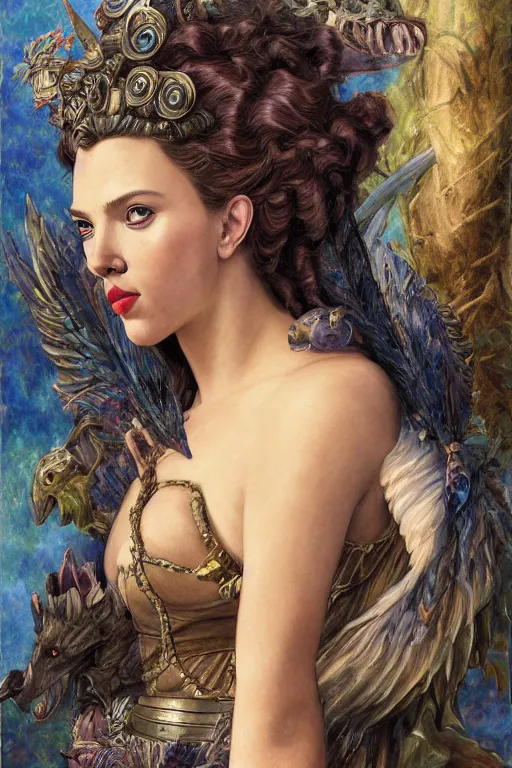 Prompt: A fantasy comic book style portrait painting of a hybrid Scarlett Johansson, Anya Taylor-Joy, as a Mystical Valkyrie, a beautiful female Reptilian Warrior, Regal, Realistic, Refined, Detailed Digital Art, Josephine wall, Oil Painting, William-Adolphe Bouguereau, Art Frahm, Esao Andrews, Steampunk, Walt Disney (1937), Highly Detailed, Cinematic Lighting, Unreal Engine, 8k, HD