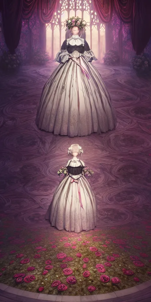 Prompt: the beautiful hyperdetailed physical rendering of a single rose flower wedding gothic lolita dress clothing design display in show in front of your eyes, perfectly shaded, atmospheric lighting, in the style of makoto shinkai, raphael lacoste louis comfort tiffany, artgerm, karol bak, ross tran, 8 k hd, fine texture structure, 3 drender,