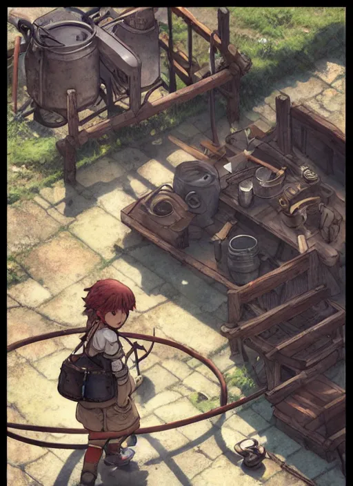 Image similar to tomboy blacksmith at the smithy, hidari, color page, tankoban, 4K, tone mapping, Akihiko Yoshida.