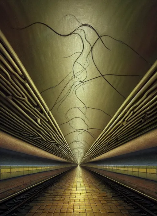 Prompt: hyper detailed 3d render like a Oil painting - inside the subway by Jacek Yerka, Mariusz Lewandowski, Houdini algorithmic generative render, Abstract brush strokes, Masterpiece, Edward Hopper and James Gilleard, Zdzislaw Beksinski, Mark Ryden, Wolfgang Lettl, hints of Yayoi Kasuma, octane render, 8k