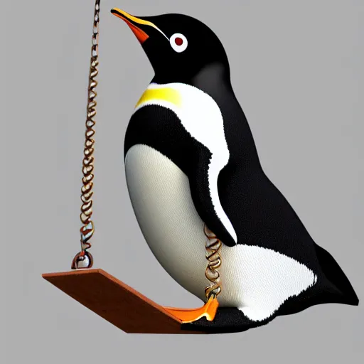 Image similar to realistic penguin sitting on a swing, hyper detailed, trending on artstation