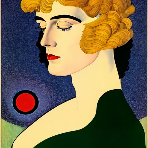 Image similar to Art in the style of Coles Phillips, Gaia, Full figured Mother Earth, portrait, Herbert Bayer, Kandinsky