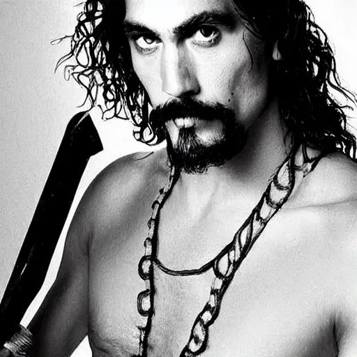 Prompt: pen and ink!!!! attractive!! 22 year old Frank Zappa!! x Jason Momoa x Jared Leto!! golden!!! Vagabond!!!!!!! magic swordsman glides through a beautiful battlefield magic the gathering dramatic esoteric!!!!!! pen and ink!!!!! illustrated in high detail!!!!!!!! by Hiroya Oku!!!!! Written by Wes Anderson graphic novel published on shonen jump 2002 award winning!!!!