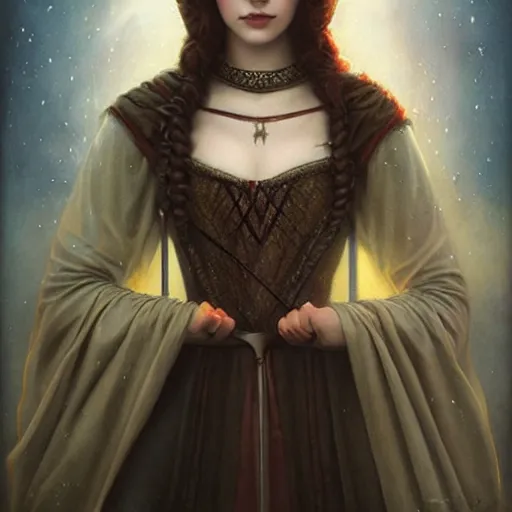 Image similar to beautiful young medieval queen by tom bagshaw