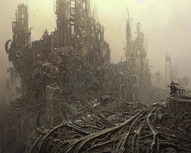 Prompt: beautiful hyperrealistic ultradetailed matte painting of dieselpunk war machines, by James Stokoe and harry clarke and Zdzisław Beksiński and Jakub Rozalski, war theatre, dark, realistic, smog, black smoke, oil, machine parts, dystopian, insane details, peter mohrbacher, intricate, mecha, embers, trending on artstation, volumetric lighting, smog, micro details, vivid colors, HD wallpaper, 8k:3, gray:-1, blur:-1