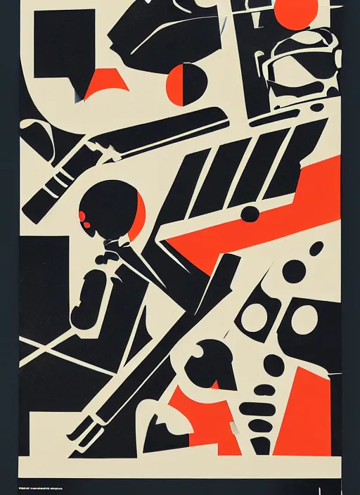 Prompt: a mid - century modern collage poster, screen printed, textured, paper texture, for star wars by saul bass