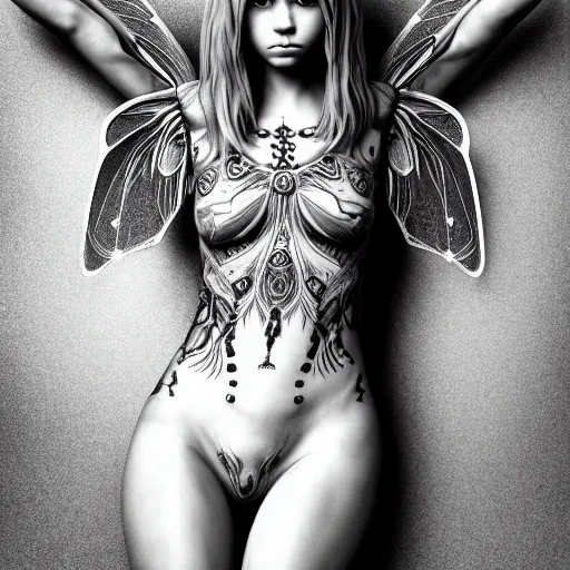 Prompt: full body shot of an faerie girl, photorealistic, perfect symmetrical image, symmetrical face, perfect face, longshot, cinematic, hyper realism, hyper detailed