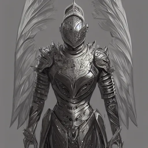 Image similar to knight with a Platinum Armor, full body,Wings on the head，portrait, intricate, elegant, highly detailed, digital painting, artstation, concept art, smooth, sharp focus, illustration, art by artgerm and greg rutkowski and alphonse mucha