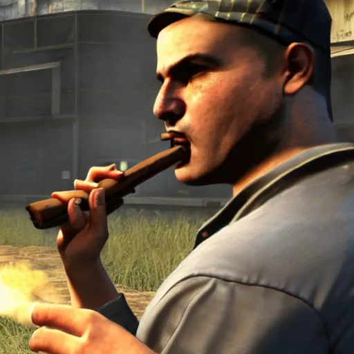 Image similar to Raul Menendez smoking a cigar, Black Ops 2 screenshot