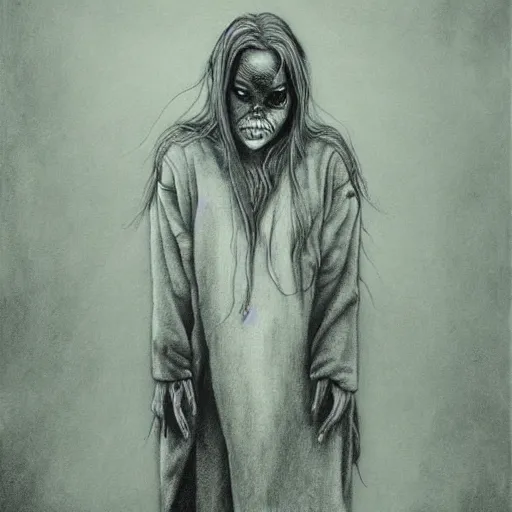 Prompt: grunge drawing of billie eilish by - Zdzisław Beksiński , loony toons style, horror themed, detailed, elegant, intricate