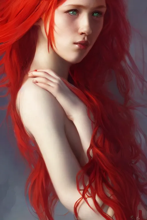 Prompt: beautiful cute red haired joyful and playful 1 9 year old maiden, long hair, sci - fi, fantasy, intricate, elegant, digital painting, artstation, concept art, smooth, sharp focus, 8 k frostbite 3 engine, ultra detailed, art by artgerm and greg rutkowski and magali villeneuve