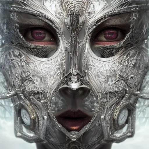 Prompt: Very very very very highly detailed epic central composition photo of face with venetian mask, intricate, dystopian, sci-fi, extremely detailed, digital painting, artstation, concept art, smooth, sharp focus, illustration, intimidating lighting, incredible art by Tokujin Yoshioka and Anton Pieck