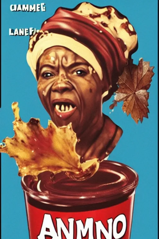 Image similar to aunt jemima covered in maple syrup horror movie cinematic