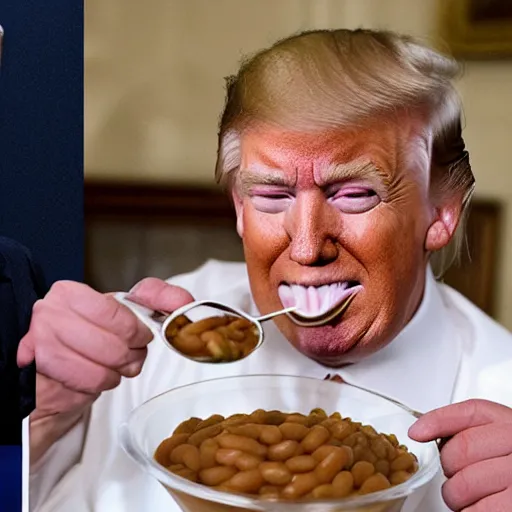 Image similar to donald trump eating baked beans in the white house