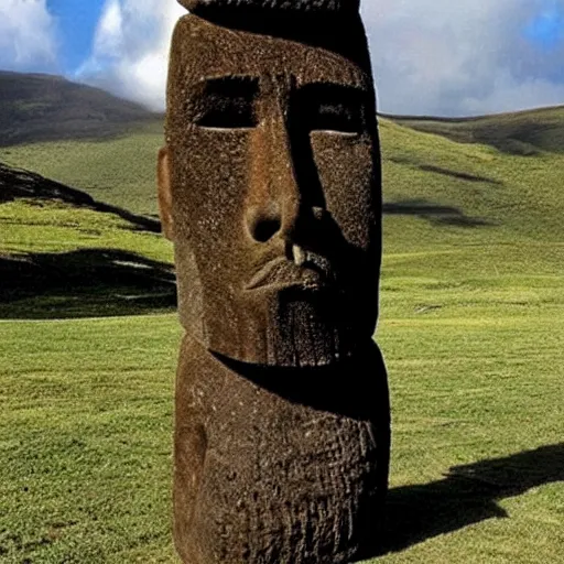 Image similar to 'Kanye West'!! as a moai head on easter Island