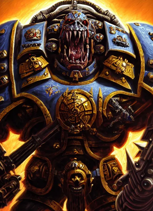 Prompt: portrait of a chaos space marine, intricate, warhammer, warhammer 4 0 k, highly detailed, digital painting, concept art, sharp focus, illustration, art by john blanche, by pedro nunez, by jaime martinez, by nacho molina