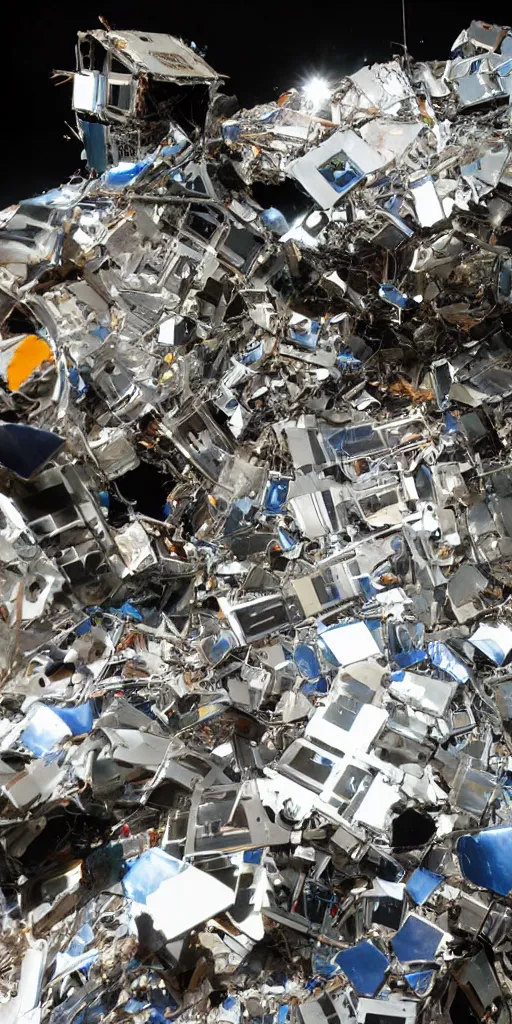 Image similar to robots have been put into recycling and destroying space debris.