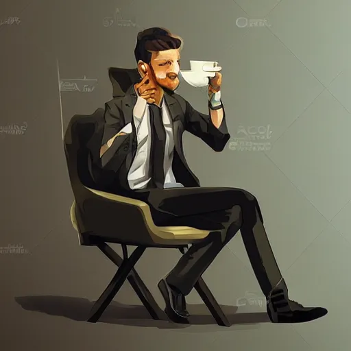 Prompt: startup CEO having a cup of tea. Handsome!!!!!!! sci-fi concept art photorealistic!!!!!