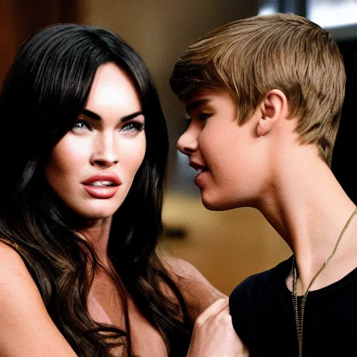 Prompt: classic shot of megan fox and justin bieber in original a star is born from 1 9 6 7, ( eos 5 ds r, iso 1 0 0, f / 8, 1 / 1 2 5, 8 4 mm, postprocessed, crisp face, facial features )