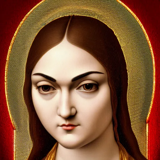 Image similar to sasha grey as the virgin mary, religious iconography, high detailed, 4 k, octane render, leonardo davinci