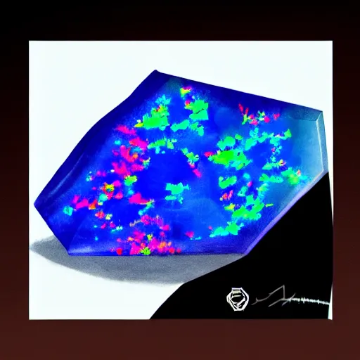 Prompt: a gemstone mineral in a dark studio room with Opal gemstone, in the style of artgerm.