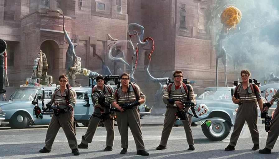 Image similar to big budget movie with ghostbusters monsters.