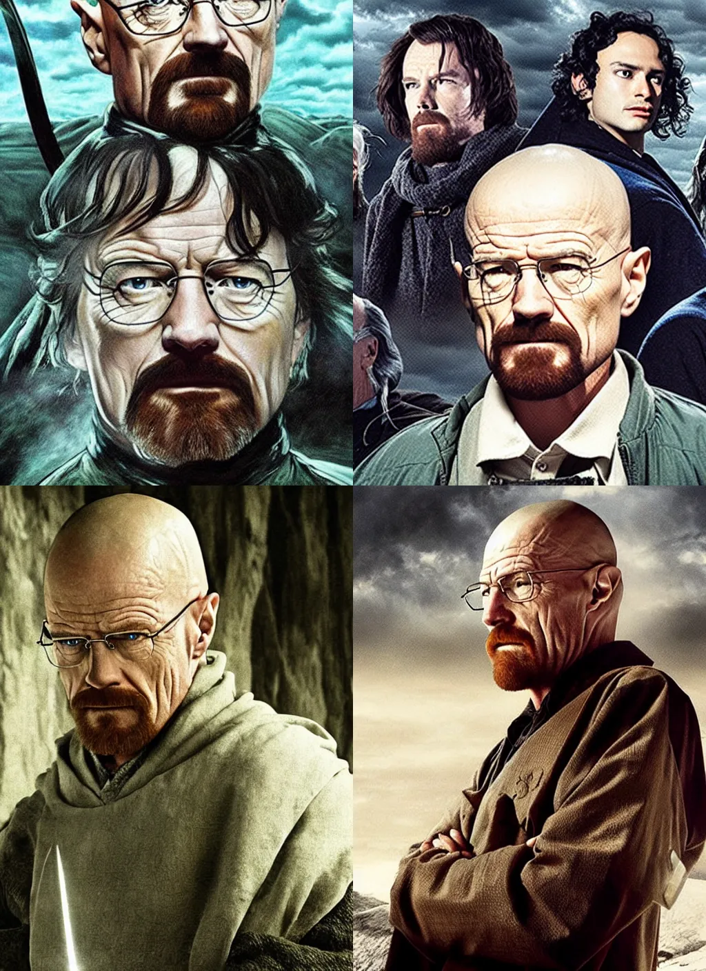 Prompt: Walter White in Lord of the rings, amazing movie cover art, no text