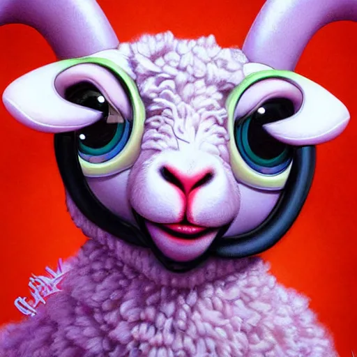 Prompt: lofi lamb portrait Pixar style by Tristan Eaton Stanley Artgerm and Tom Bagshaw, high detail