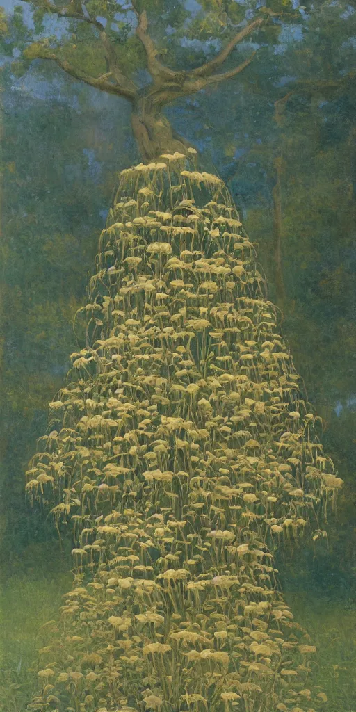 Image similar to art by abbott fuller graves of a giant beautiful diatom tree