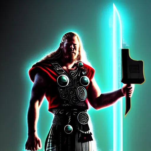 Digital Cyberpunk Art Viking Holding Thors Hammer Stable Diffusion OpenArt