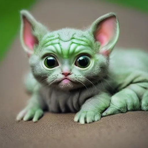 Prompt: a baby yoda-kitten hybrid, so cute