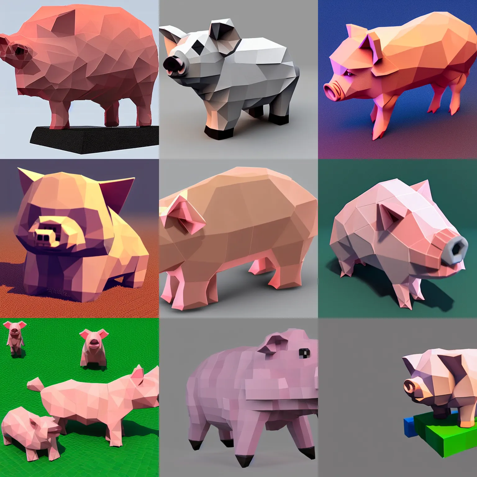 Prompt: a low poly 3 d voxel baby piggybacking on a pig
