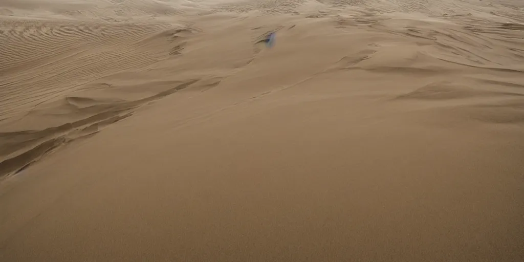 Prompt: National Geographic photograph of windswept sand dunes. Realistic.