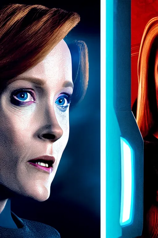 Image similar to dana scully in tron : legacy ( 2 0 1 0 ) and lord of the rings : the two towers ( 2 0 0 2 )