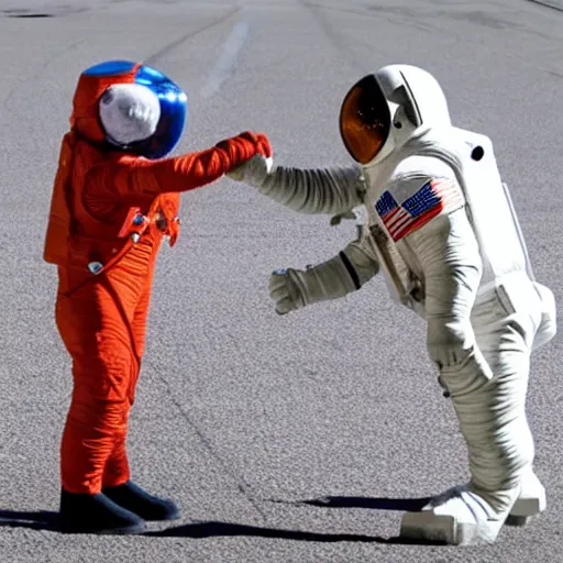 Image similar to astronaut cat shaking hands with the president